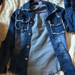 Women Navy Blue Jacket | Blue Ripped jean jacket